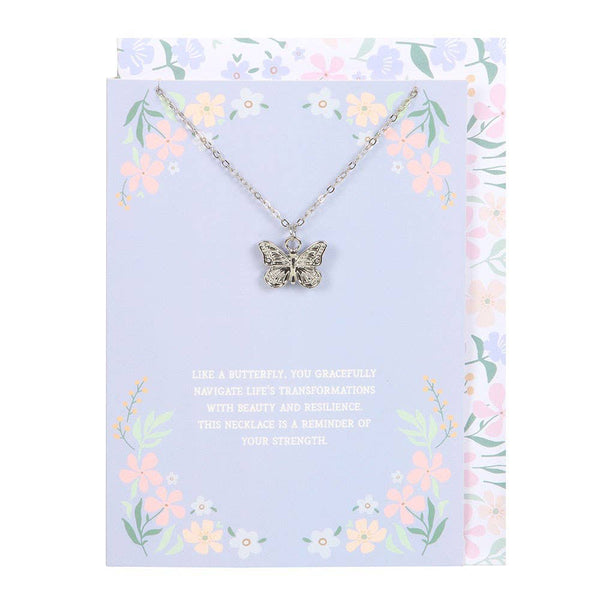 Silver Tone Butterfly Necklace On Greeting Card