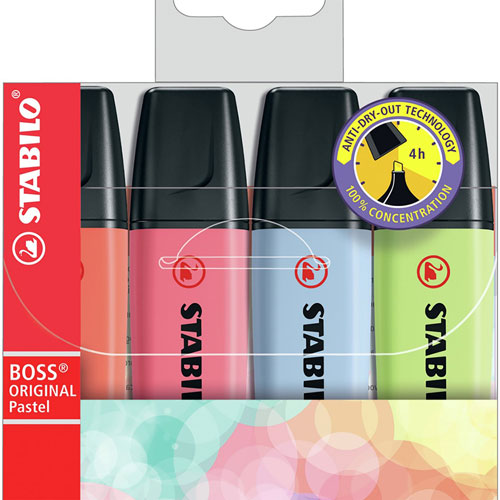 Stabilo Boss Pastel Highlighter (Pack of 4)