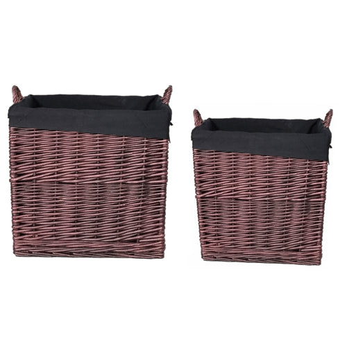 DarkTan Wicker Wood Storage Basket Set of 2